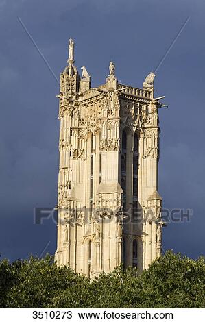 Stock Image - France, Paris, 4th district, Tour Saint-Jacques.. Fotosearch
