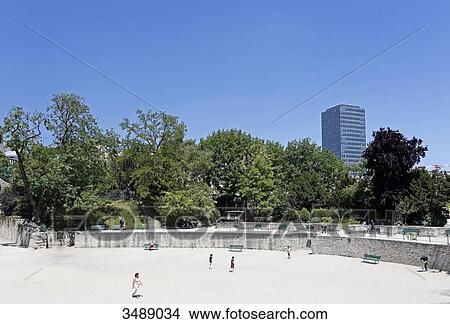Picture - France, Paris. 5th arrondissement. Arene de Lutece. Pierre and Marie Curie (Jussieu) University in the background.. Fotosearch