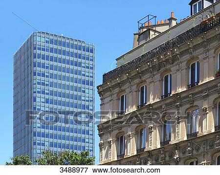 Stock Photo - France, Paris. 5th arrondissement. Pierre and Marie Curie University. Jussieu. Main tower and old building.. Fotosearch