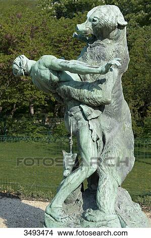 France, Paris, 5th district. Jardin des plantes. The statue The bear cub hunter, bronze by Emmanuel Fremiet ( 1884 ) View Large Photo Image Picture - France, Paris, 5th district. Jardin des plantes. The statue The bear cub hunter, bronze by Emmanuel Fremiet ( 1884 ). Fotosearch