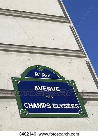 France, Paris. 8th district. Sign Avenue des Champs Elysees. View Large Photo Image Stock Photograph - France, Paris. 8th district. Sign Avenue des Champs Elysees.. Fotosearch