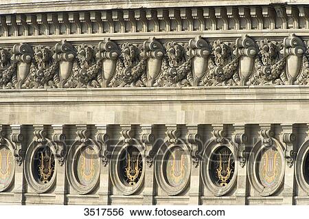 Stock Photograph - France. Paris 9th district. Paris Opera (Garnier Opera). Decoration of the eastern facade. Fotosearch