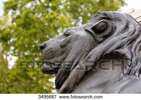Stock Photo - France, Paris. Place de la Republique. Statue of the Republic. Statue of a lion.. Fotosearch