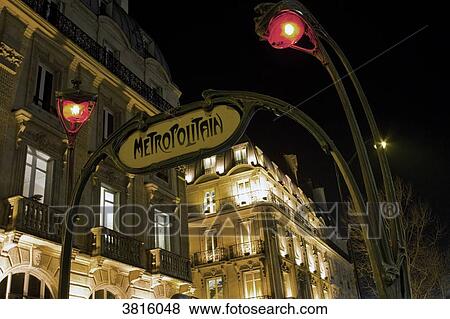 Stock Photo - France, Paris, Saint-Michel subway station, at night.. Fotosearch