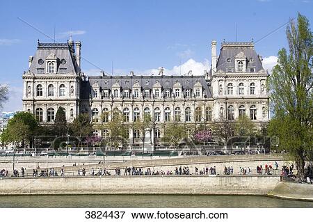France, Paris town hall, river Seine in foreground View Large Photo Image Stock Photo - France, Paris town hall, river Seine in foreground. Fotosearch