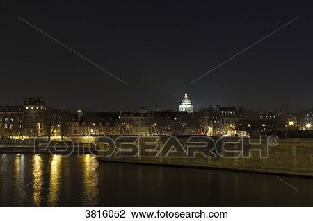 France, Paris, upstream tip of the ile de la Cite, in the backgroung: the Pantheon, at night. View Large Photo Image Stock Image - France, Paris, upstream tip of the ile de la Cite, in the backgroung: the Pantheon, at night.. Fotosearch