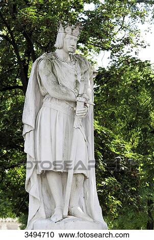 Stock Image - France, Paris. Val de Marne. Vincennes. Chateau de Vincennes. Statue of Saint Louis.. Fotosearch