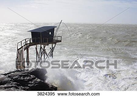 France, Pornic, a fishery on a day of stormy sea. View Large Photo Image Stock Photography - France, Pornic, a fishery on a day of stormy sea.. Fotosearch