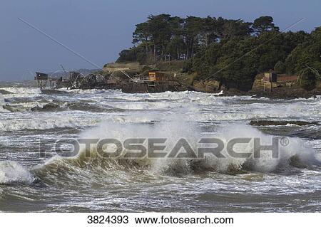 Stock Image - France, Pornic, stormy sea.. Fotosearch