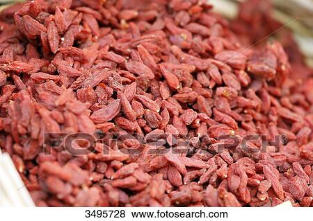 Stock Photo - France, Seine et Marne. Crafts. Close up of dried goji berries.. Fotosearch