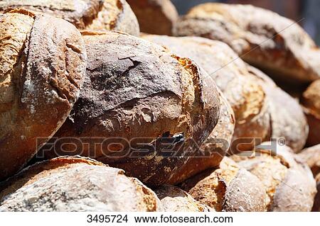 Picture - France, Seine et Marne. Crafts. Closeup of bread called farm ball.. Fotosearch