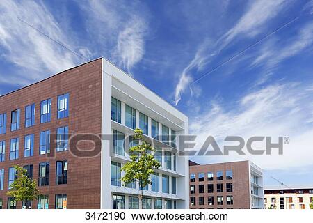 Stock Image - France, Seine-et-Marne. New town of Montevrain (Serris-Chessy-Marne la Vallee). Buildings facades.. Fotosearch