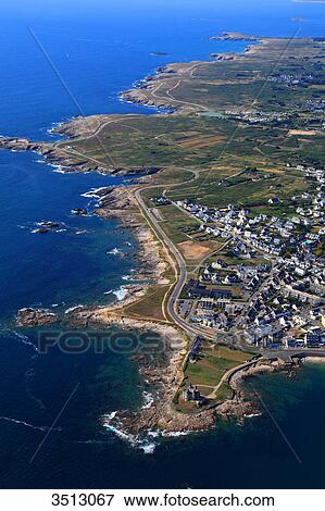 France, Western France, aerial view of Quiberon peninsula. Castle of Quiberon and the wild coast in the background. View Large Photo Image Stock Photo - France, Western France, aerial view of Quiberon peninsula. Castle of Quiberon and the wild coast in the background.. Fotosearch