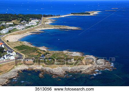 Stock Photograph - France, Western France, aerial view of Quiberon peninsula. Pointe Conguel.. Fotosearch