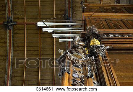France, Western France, trumpet an organ and wooden sculptures in the Holy Cross Church in Saint-Gilles-Croix-de-Vie View Large Photo Image Stock Image - France, Western France, trumpet an organ and wooden sculptures in the Holy Cross Church in Saint-Gilles-Croix-de-Vie. Fotosearch