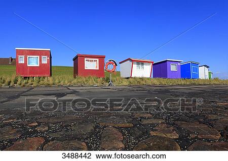 Stock Image - Germany, Dagebll. Schleswig-Holstein. Beach huts.. Fotosearch