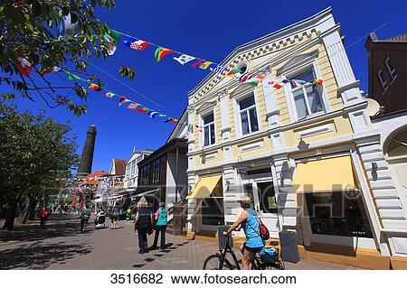 Stock Image - Germany, Lower Saxony. Borkum Island. Pedestrian area in the city center. Fotosearch