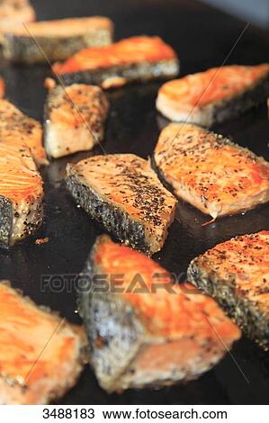 Stock Image - Grilled salmon. Fotosearch