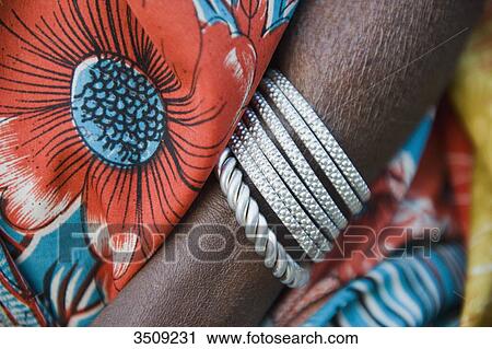 Stock Image - India, Chhattisgarh, Kawardha district, Silver bracelet. Fotosearch