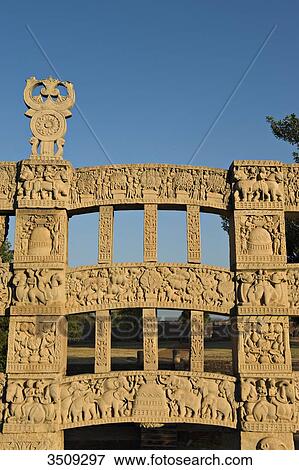 India, Madhya Pradesh, Sanchi, Rear of eastern Gateway; Stupa N1 View Large Photo Image Stock Photo - India, Madhya Pradesh, Sanchi, Rear of eastern Gateway; Stupa N1. Fotosearch