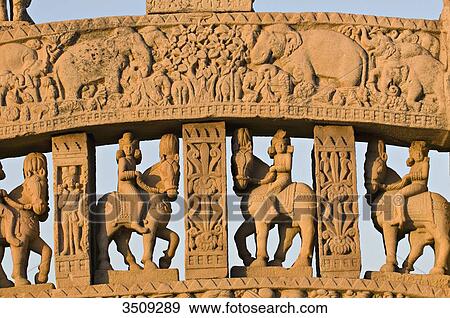 Stock Photo - India, Madhya Pradesh, Sanchi, Rear view of the northern gateway; Stupa N1. Fotosearch