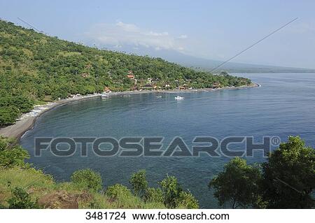 Picture - Indonesia, Bali, Amed, Panorama, the beach and village of Amed. Fotosearch