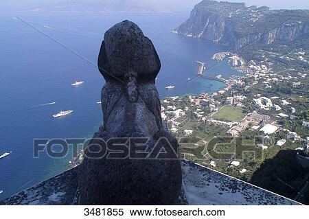Italy, Amalfi Coast, Anacapri, The sphinx dominates the town of Capri and Marina Grande harbour. The San Michele villa carries the brand of the strong personality of its owner Axel Monthe, Swedish writer and doctor. View Large Photo Image Stock Photography - Italy, Amalfi Coast, Anacapri, The sphinx dominates the town of Capri and Marina Grande harbour. The San Michele villa carries the brand of the strong personality of its owner Axel Monthe, Swedish writer and doctor.. Fotosearch