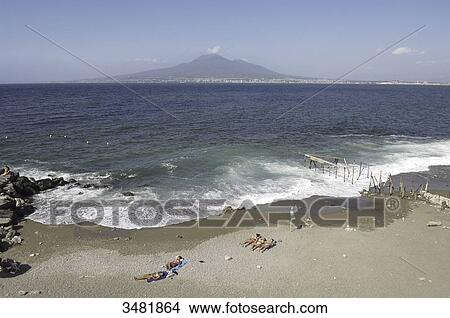 Picture - Italy, Amalfi Coast, Positano, panorama of Naples and Mount Vesuvius from Castellamare di Stabia. Fotosearch