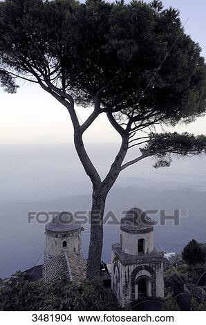 Italy, Campania, Amalfi Coast, Ravello, Landscpae, Panorama, Villa Rufolo, the cupolas of the Church of Annunciation are visible from the Villa's garden that overlook the sea View Large Photo Image Picture - Italy, Campania, Amalfi Coast, Ravello, Landscpae, Panorama, Villa Rufolo, the cupolas of the Church of Annunciation are visible from the Villa's garden that overlook the sea. Fotosearch