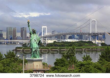 Japan, Tokyo. Tokyo Bay, Odaiba. Liberty statue. View Large Photo Image Picture - Japan, Tokyo. Tokyo Bay, Odaiba. Liberty statue.. Fotosearch