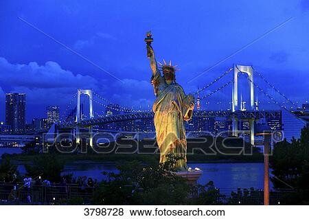 Stock Photo - Japan, Tokyo. Tokyo Bay, Odaiba. Liberty statue.. Fotosearch