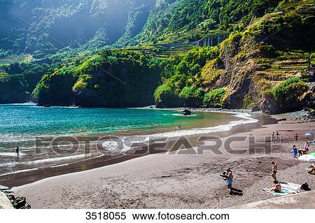 Madeira island, black beach in Seixal View Large Photo Image Stock Photography - Madeira island, black beach in Seixal. Fotosearch