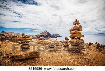 Stock Photograph - Madeira, Ponta do Furado stone mound. Fotosearch