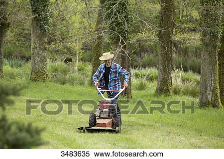 Man mowing the grass View Large Photo Image Stock Photography - Man mowing the grass. Fotosearch