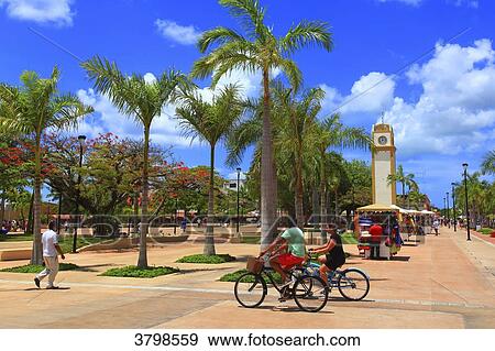 Mexico, Quintana Roo, Cozumel Island. The clock tower on Plaza Punta Langosta in San Miguel de Cozumel View Large Photo Image Stock Photo - Mexico, Quintana Roo, Cozumel Island. The clock tower on Plaza Punta Langosta in San Miguel de Cozumel. Fotosearch
