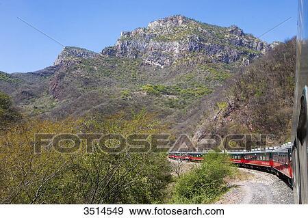 Stock Photo - Mexico, Sierra Tarahumara, El Chepe, Pacific Railroad, mythical train cinnecting Los Mochis and Chihuhua. Fotosearch