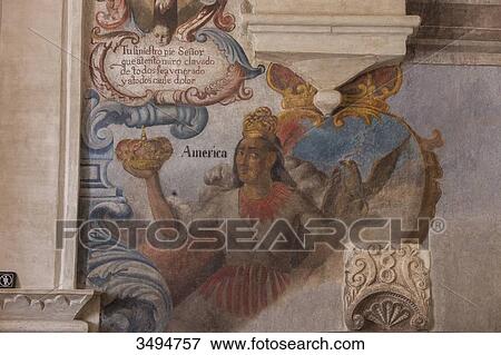 Stock Photo - Mexico, State of Guanajuato, baroque frescoe at the entrance representing America, sanctuary of Jesus Nazareno de Atotonilco, 18th century. Fotosearch