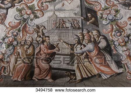 Stock Photo - Mexico, State of Guanajuato, Baroque frescoes by Antonio Martinez de Pocasangre, sanctuary of Jesus Nazareno de Atotonilco, 18th century. Fotosearch