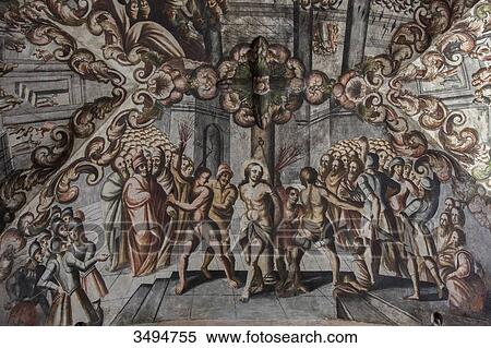 Stock Photography - Mexico, State of Guanajuato, Baroque frescoes by Antonio Martinez de Pocasangre, sanctuary of Jesus Nazareno de Atotonilco, 18th century. Fotosearch