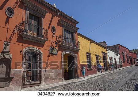 Mexico, State of Guanajuato, San Miguel de Allende, A street in the Old Town View Large Photo Image Stock Photo - Mexico, State of Guanajuato, San Miguel de Allende, A street in the Old Town. Fotosearch