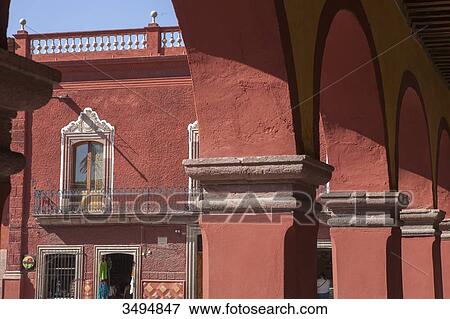 Stock Photo - Mexico, State of Guanajuato, San Miguel de Allende, Portal de Guadalupe, Plaza Allende. Fotosearch