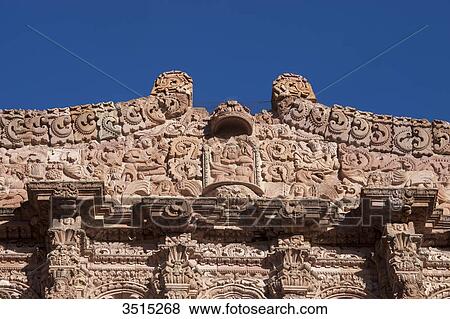 Mexico, Zacatecas state, Zacatecas, a UNESCO World Heritage. Cathedral, churrigueresque pink sandstone facade, 18th century, detail of the facade View Large Photo Image Stock Photo - Mexico, Zacatecas state, Zacatecas, a UNESCO World Heritage. Cathedral, churrigueresque pink sandstone facade, 18th century, detail of the facade. Fotosearch