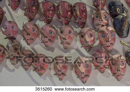 Stock Image - Mexico, Zacatecas state, Zacatecas, collection of masks from Rafael Coronel Museum. Fotosearch
