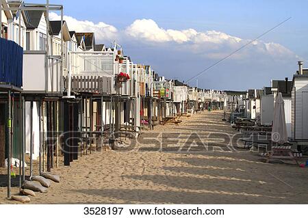 Stock Photo - Nederlands, Ijmuiden. Beach huts.. Fotosearch
