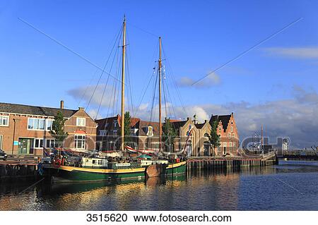 Stock Image - Netherlands, Friesland, Harlingen, The harbour. Fotosearch