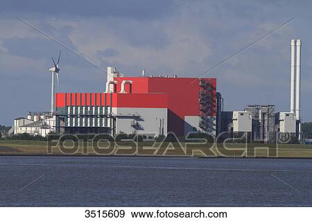 Stock Photo - Netherlands, Groningen province, Delfzijl. Power plant of the German group E. ON. Fotosearch
