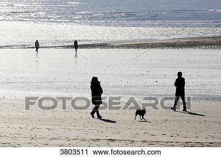 Normandy. Manche. Annoville sur Mer. People walking along the beach at high tide during the Christmas period. View Large Photo Image Stock Image - Normandy. Manche. Annoville sur Mer. People walking along the beach at high tide during the Christmas period.. Fotosearch