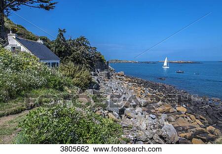 Normandy, Manche, the Grande Ile Chausey, littoral path in the middle of houses and rocky beach View Large Photo Image Stock Image - Normandy, Manche, the Grande Ile Chausey, littoral path in the middle of houses and rocky beach. Fotosearch