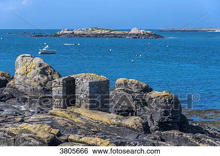Normandy, Manche, the Grande Ile Chausey, stone huts on the seaside View Large Photo Image Stock Photograph - Normandy, Manche, the Grande Ile Chausey, stone huts on the seaside. Fotosearch