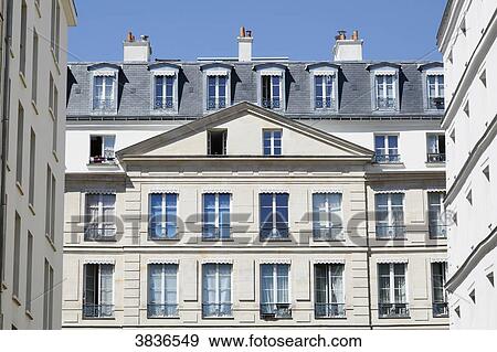 Paris, 1st arrondissement, rue de la Ferronnerie. Facade of residential buildings. View Large Photo Image Stock Photo - Paris, 1st arrondissement, rue de la Ferronnerie. Facade of residential buildings.. Fotosearch